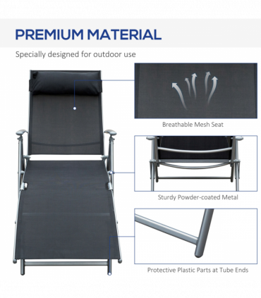 Sun Lounger Recliner Foldable 7 Levels Textilene Black Patio