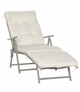 Sun Lounger Recliner Foldable Padded Seat Adjustable Texteline White