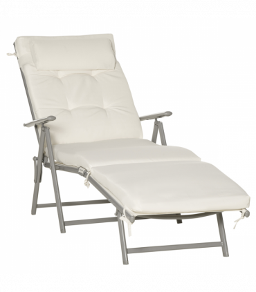 Sun Lounger Recliner Foldable Padded Seat Adjustable Texteline White