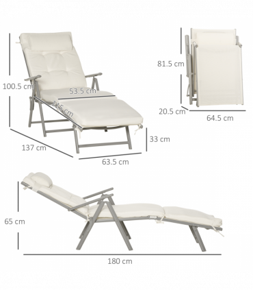 Sun Lounger Recliner Foldable Padded Seat Adjustable Texteline White