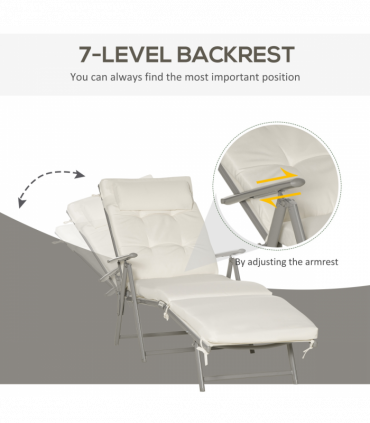 Sun Lounger Recliner Foldable Padded Seat Adjustable Texteline White