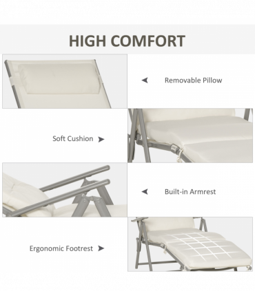 Sun Lounger Recliner Foldable Padded Seat Adjustable Texteline White