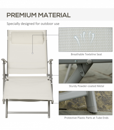 Sun Lounger Recliner Foldable Padded Seat Adjustable Texteline White