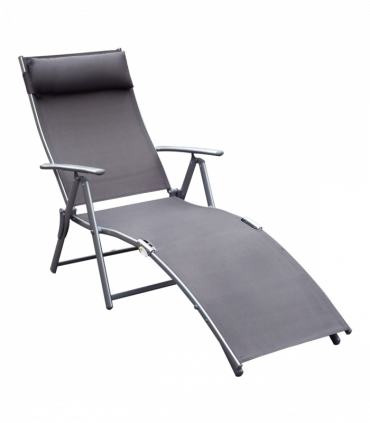 Sun Lounger Recliner w/ Pillow Foldable 7 Levels Textilene Grey