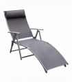 Sun Lounger Recliner w/ Pillow Foldable 7 Levels Textilene Grey