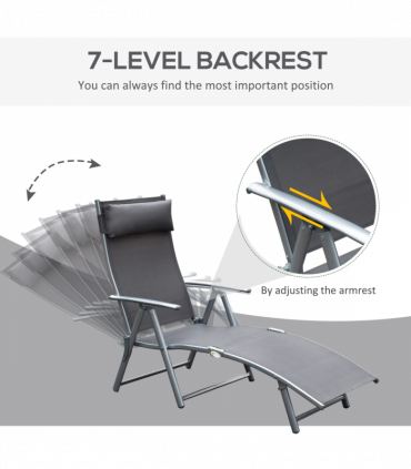 Sun Lounger Recliner w/ Pillow Foldable 7 Levels Textilene Grey