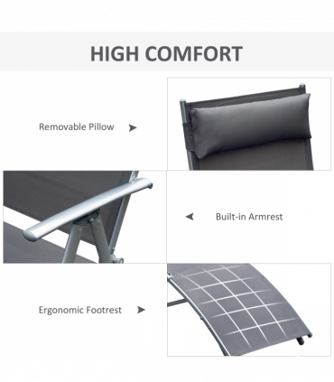 Sun Lounger Recliner w/ Pillow Foldable 7 Levels Textilene Grey
