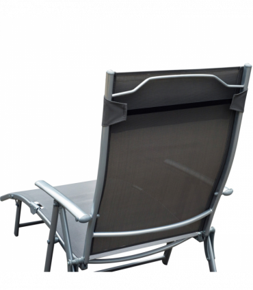 Sun Lounger Recliner w/ Pillow Foldable 7 Levels Textilene Grey
