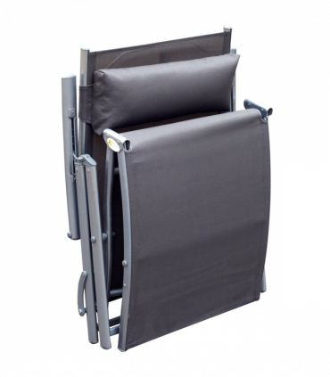 Sun Lounger Recliner w/ Pillow Foldable 7 Levels Textilene Grey