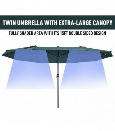 Sun Umbrella Canopy Double-sided Crank Sun Shade Shelter 4.6M Green