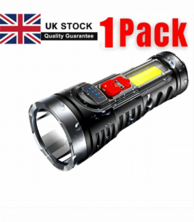 USB Rechargeable LED Flashlight 4-Modes Camping Hiking Torch Work Light