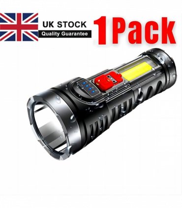 USB Rechargeable LED Flashlight 4-Modes Camping Hiking Torch Work Light