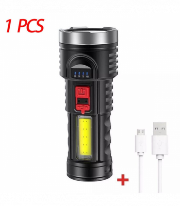 USB Rechargeable LED Flashlight 4-Modes Camping Hiking Torch Work Light