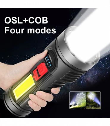 USB Rechargeable LED Flashlight 4-Modes Camping Hiking Torch Work Light
