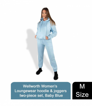 Wellworth Women's Loungewear hoodie & joggers two-piece set, Baby Blue M