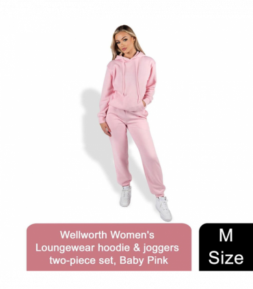 Wellworth Women's Loungewear hoodie & joggers two-piece set, Baby Pink M