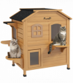 Wooden Cat House Cat Cave Pet Shelter Condos Outdoor Natural Wood Finish