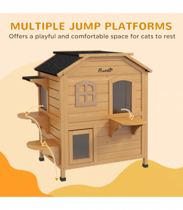 Wooden Cat House Cat Cave Pet Shelter Condos Outdoor Natural Wood Finish