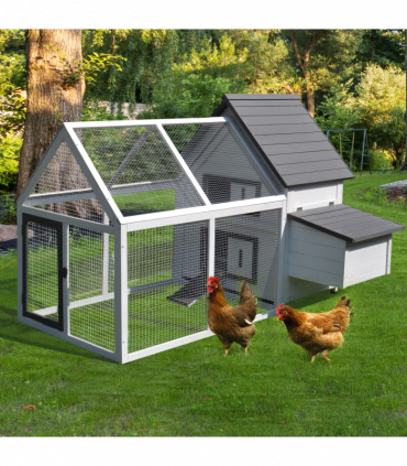 Wooden Chicken Coop Hen House Enclosure with Ramp Run Nesting Box Pawhut