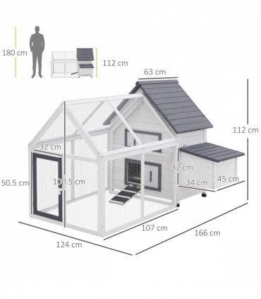 Wooden Chicken Coop Hen House Enclosure with Ramp Run Nesting Box Pawhut