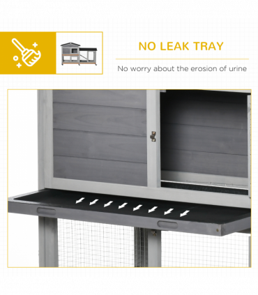 Wooden Rabbit Hutch, Guinea Pig Cage w/ Wheels, Slide-Out Tray, Ramp Light Grey