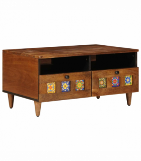 vidaXL TV Cabinet with Drawer Walnut 70 x 33 x 46 cm Solid Mango Wood