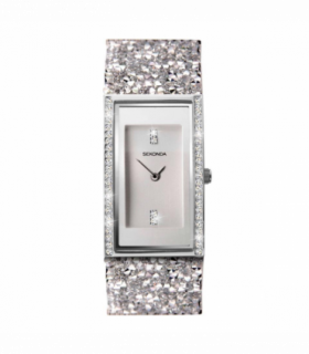 Sekonda Seksy Ladies Bling Rectangular Silver Dial & silver stone Stainless Steel Bracelet Strap Watch
