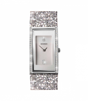 Sekonda Seksy Ladies Bling Rectangular Silver Dial & silver stone Stainless Steel Bracelet Strap Watch