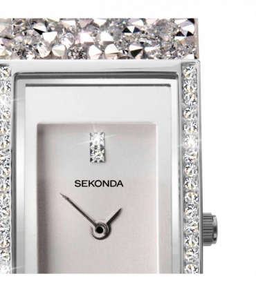Sekonda Seksy Ladies Bling Rectangular Silver Dial & silver stone Stainless Steel Bracelet Strap Watch