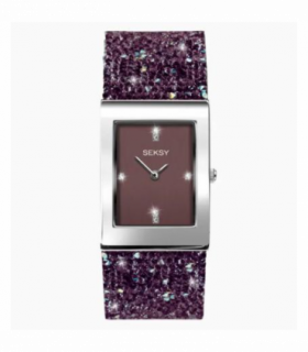 Sekonda Seksy Ladies Bling Rectangular Purple Dial & Purple stone Stainless Steel Bracelet Strap Watch