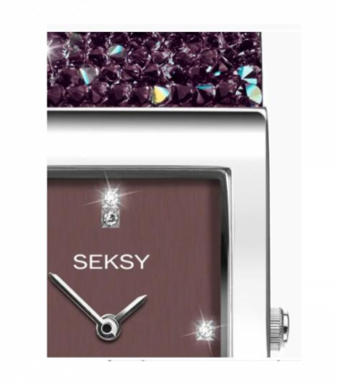 Sekonda Seksy Ladies Bling Rectangular Purple Dial & Purple stone Stainless Steel Bracelet Strap Watch
