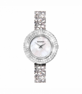 Sekonda Seksy Ladies Bling Round White Dial & silver stone Stainless Steel Bracelet Strap Watch