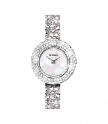 Sekonda Seksy Ladies Bling Round White Dial & silver stone Stainless Steel Bracelet Strap Watch