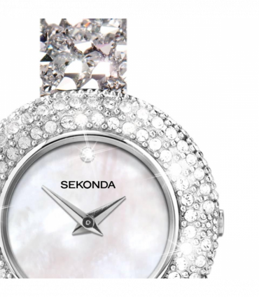 Sekonda Seksy Ladies Bling Round White Dial & silver stone Stainless Steel Bracelet Strap Watch