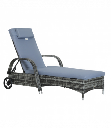 Adjustable Rattan Sun Lounger Outdoor Recliner w/ Cushion Garden Pool