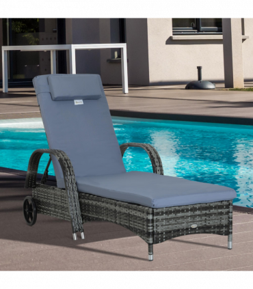 Adjustable Rattan Sun Lounger Outdoor Recliner w/ Cushion Garden Pool
