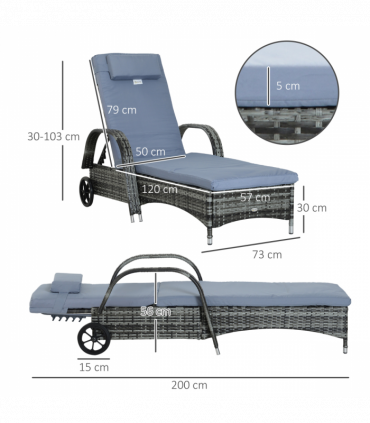 Adjustable Rattan Sun Lounger Outdoor Recliner w/ Cushion Garden Pool