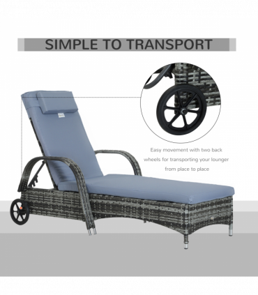 Adjustable Rattan Sun Lounger Outdoor Recliner w/ Cushion Garden Pool