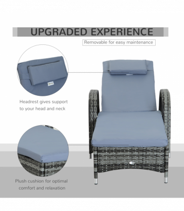 Adjustable Rattan Sun Lounger Outdoor Recliner w/ Cushion Garden Pool