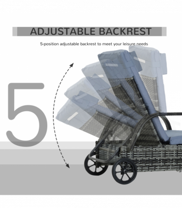 Adjustable Rattan Sun Lounger Outdoor Recliner w/ Cushion Garden Pool