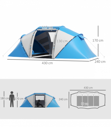 4-6 Persons Camping Tent Dome Family Travel Group Hiking Room Fishing Outsunny