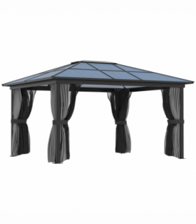 4x3.6m Aluminium Hardtop Gazebo Canopy w/ Polycarbonate Top, Curtains Outsunny