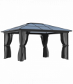 4x3.6m Aluminium Hardtop Gazebo Canopy w/ Polycarbonate Top, Curtains Outsunny