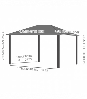 4x3.6m Aluminium Hardtop Gazebo Canopy w/ Polycarbonate Top, Curtains Outsunny