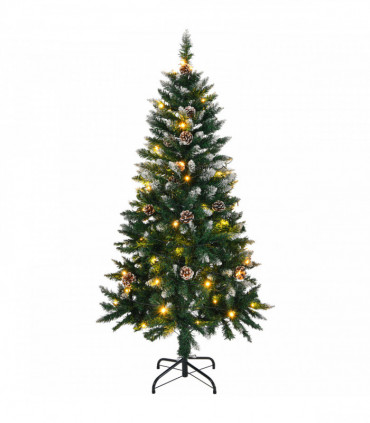 5 FT Artificial Snow Tipped Christmas Tree with DIY 100 Warm Lights Battery Operated, 21 Pine Cones, 800 Branch Tips and Sturdy Metal Stand, Green & Snow Tipped
