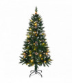5 FT Artificial Snow Tipped Christmas Tree with DIY 100 Warm Lights Battery Operated, 21 Pine Cones, 800 Branch Tips and Sturdy Metal Stand, Green & Snow Tipped