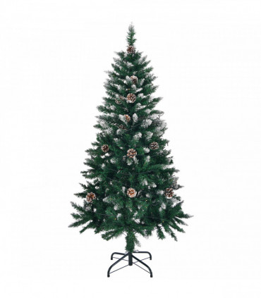 5 FT Artificial Snow Tipped Christmas Tree with DIY 100 Warm Lights Battery Operated, 21 Pine Cones, 800 Branch Tips and Sturdy Metal Stand, Green & Snow Tipped