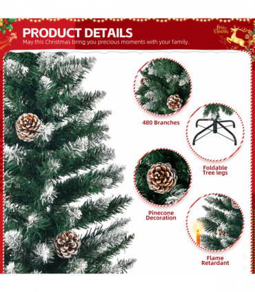 5 FT Artificial Snow Tipped Christmas Tree with DIY 100 Warm Lights Battery Operated, 21 Pine Cones, 800 Branch Tips and Sturdy Metal Stand, Green & Snow Tipped