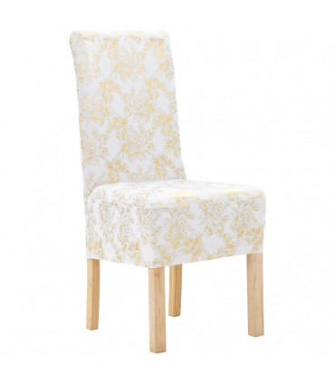 6 pcs Straight Chair Covers Stretch White with Golden Print