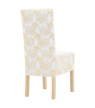 6 pcs Straight Chair Covers Stretch White with Golden Print